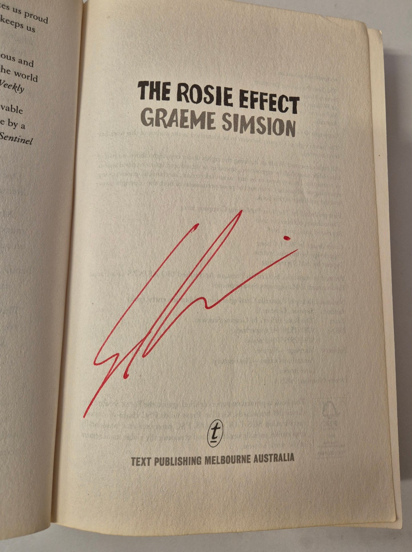 The Rosie Effect (Don Tillman #2) by Graeme Simsion (Signed)
