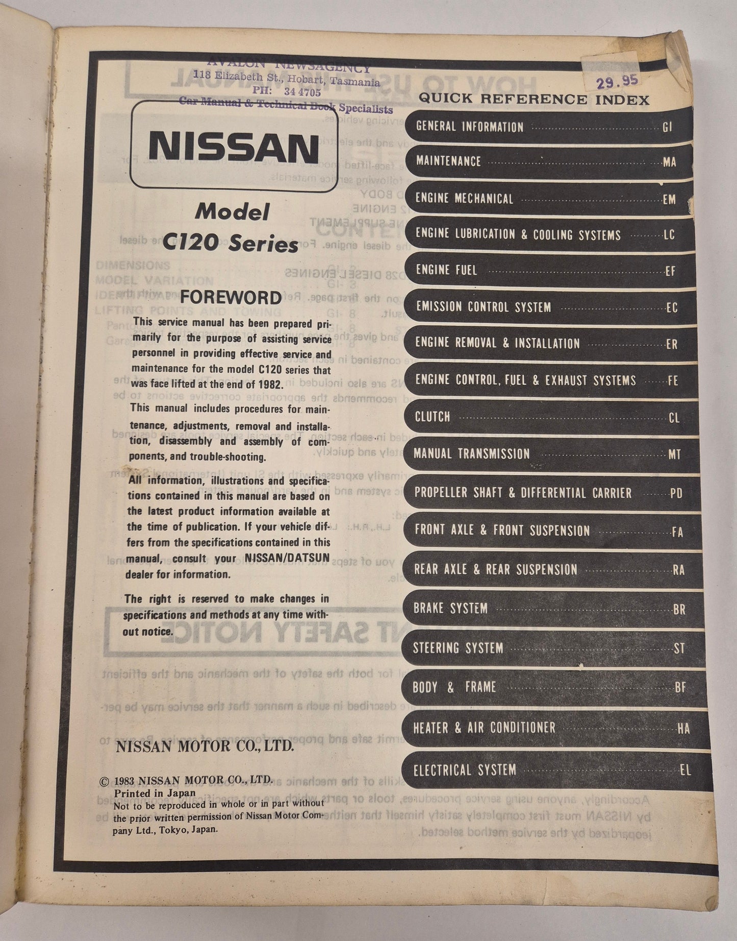 Nissan Vanette: Model C120 Series Service Manual