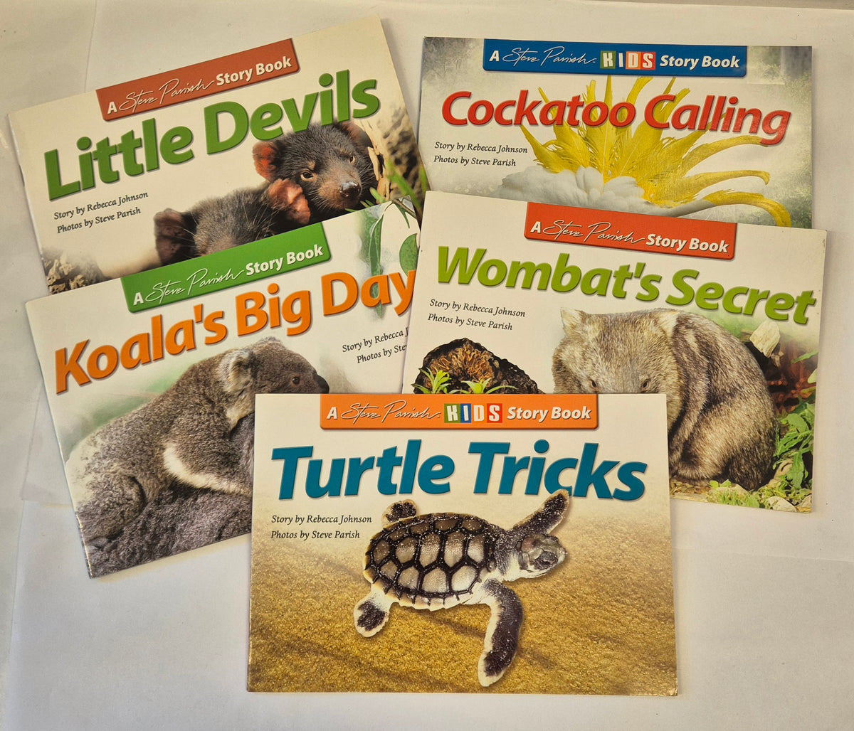 Rebecca Johnson & Steve Parish Books: Cockatoo Calling + Koala's Big Day + Little Devils + Turtle Tricks + Wombat's Secret
